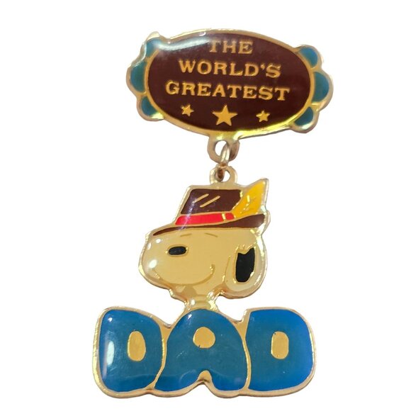 Vintage Snoopy peanuts Worlds Greatest Dad Pin with alittle yellowing fatherday - Picture 4 of 8
